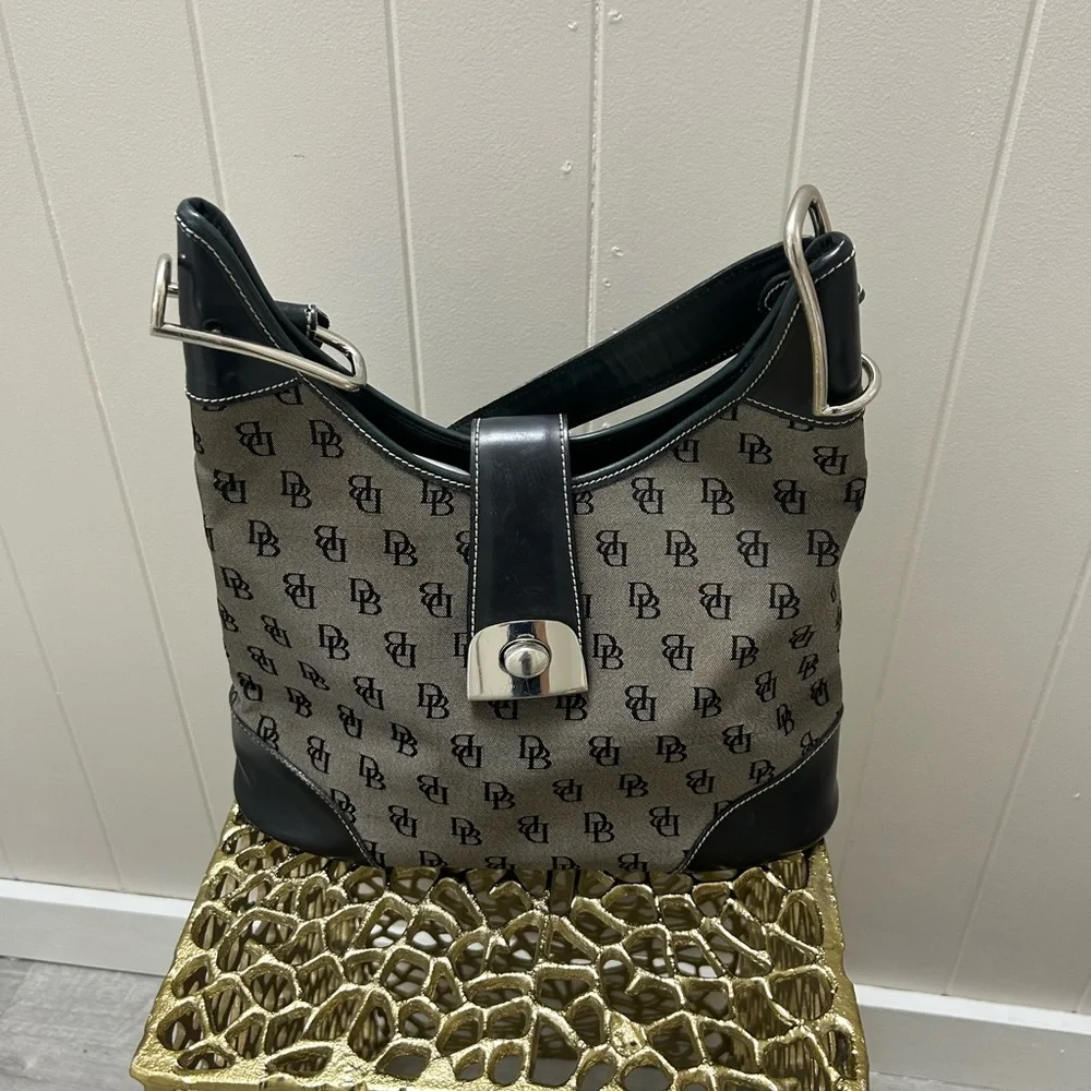 Dooney & Bourke Black and Gray Monogram Shoulder Bag